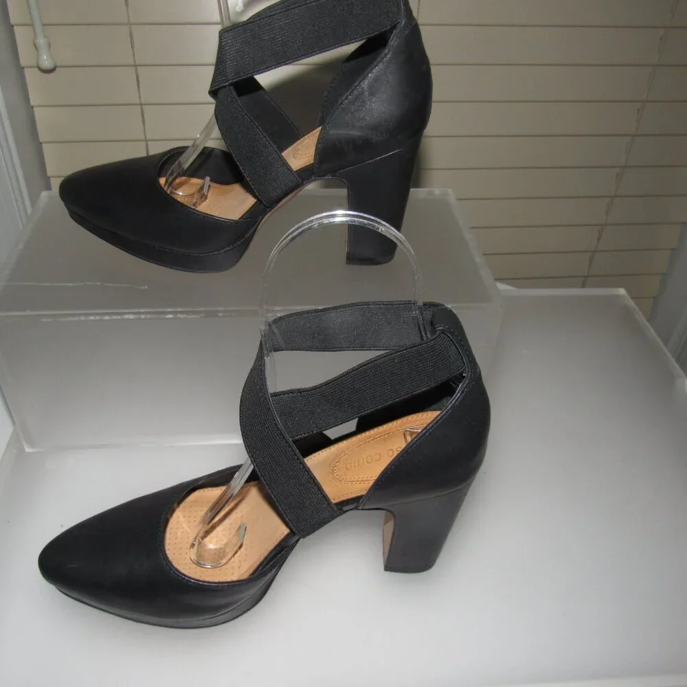 Corso Como Icelyn Black Leather Heels | Crisscross Strap Block Heel Size 6M